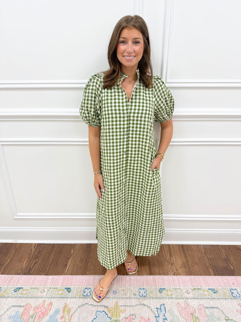 green gingham dress puff sleeve Beth – The Flossy Peach Ladies dresses