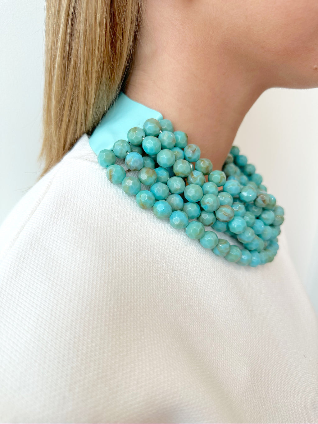 Whit Beaded Necklace- Turquoise