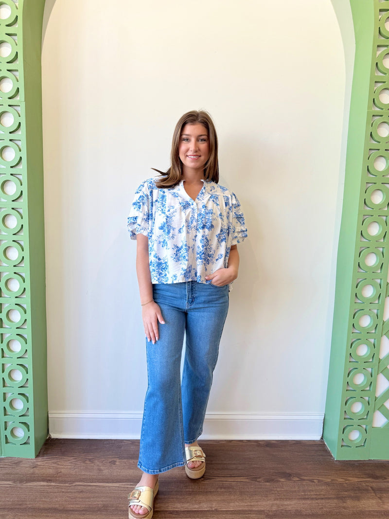 Stacy Blue Floral Top