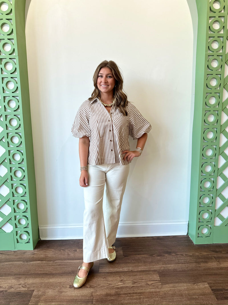 Gracie Striped Top- Brown