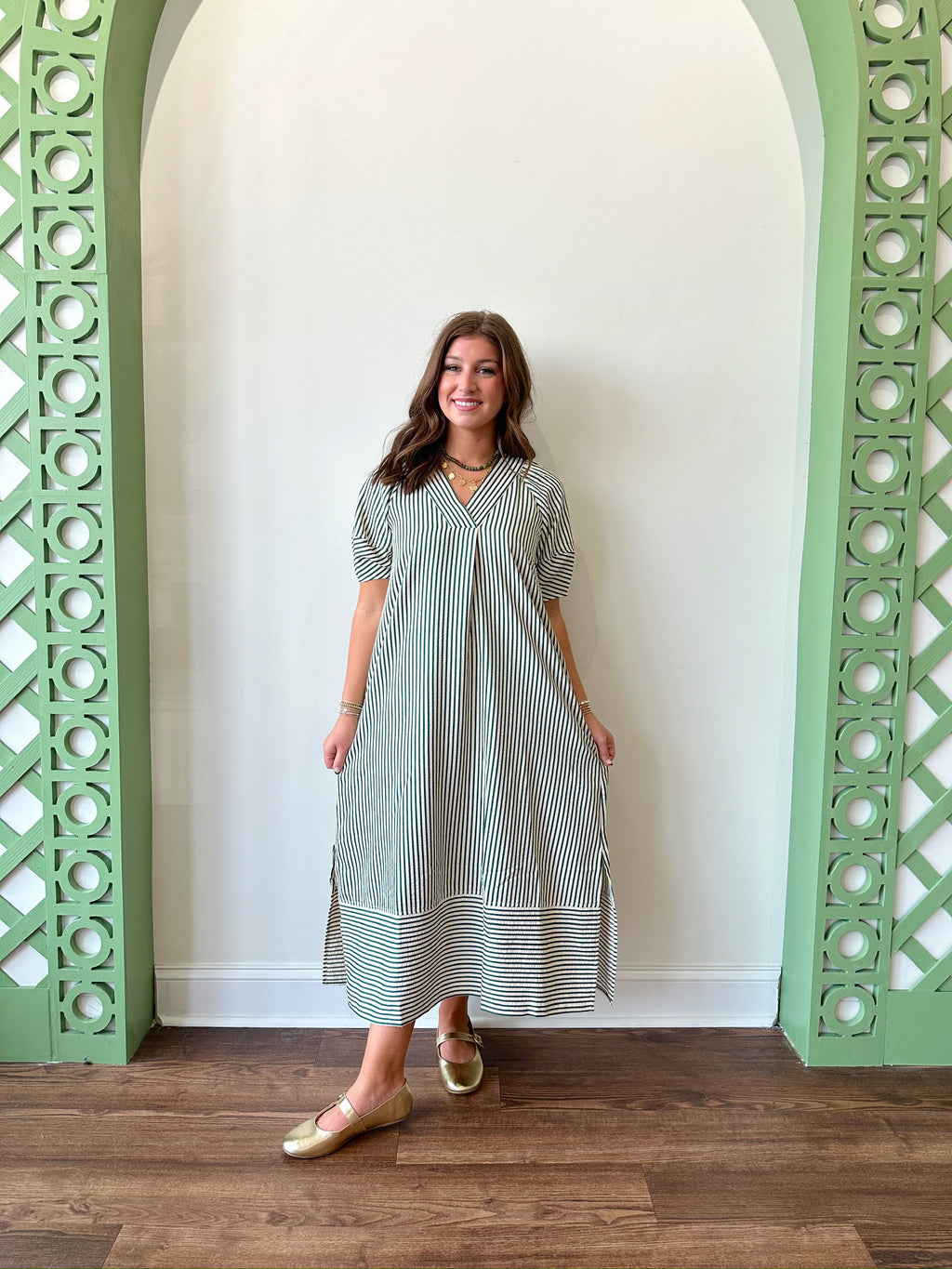 Blake Striped Dress-Green