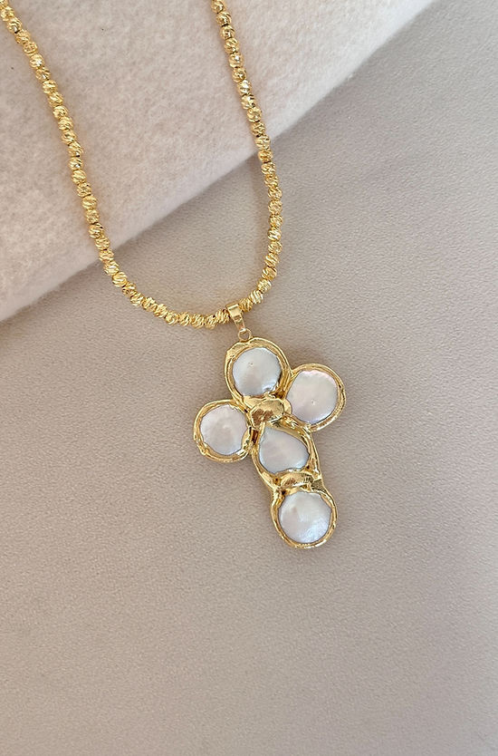 EE Pearl Cross Pendant Beam Chain-18"