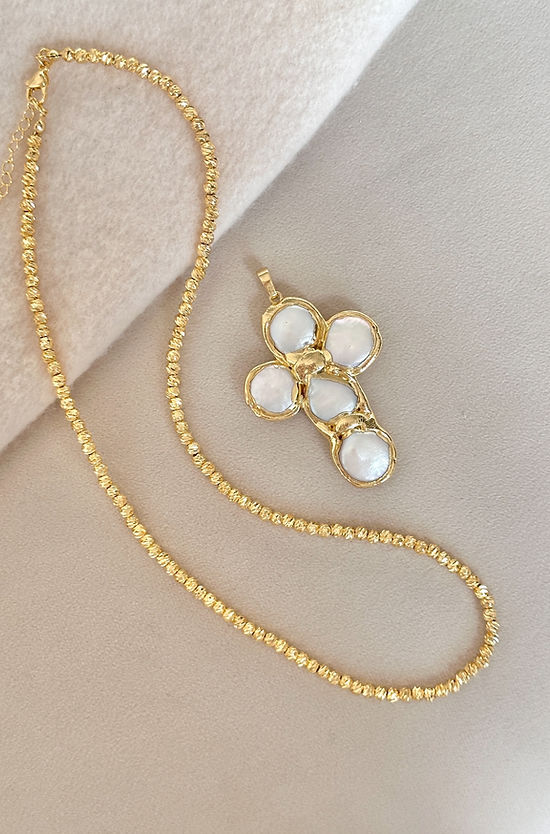 EE Pearl Cross Pendant Beam Chain-18"