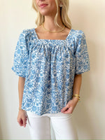 Kate Floral Top-Blue