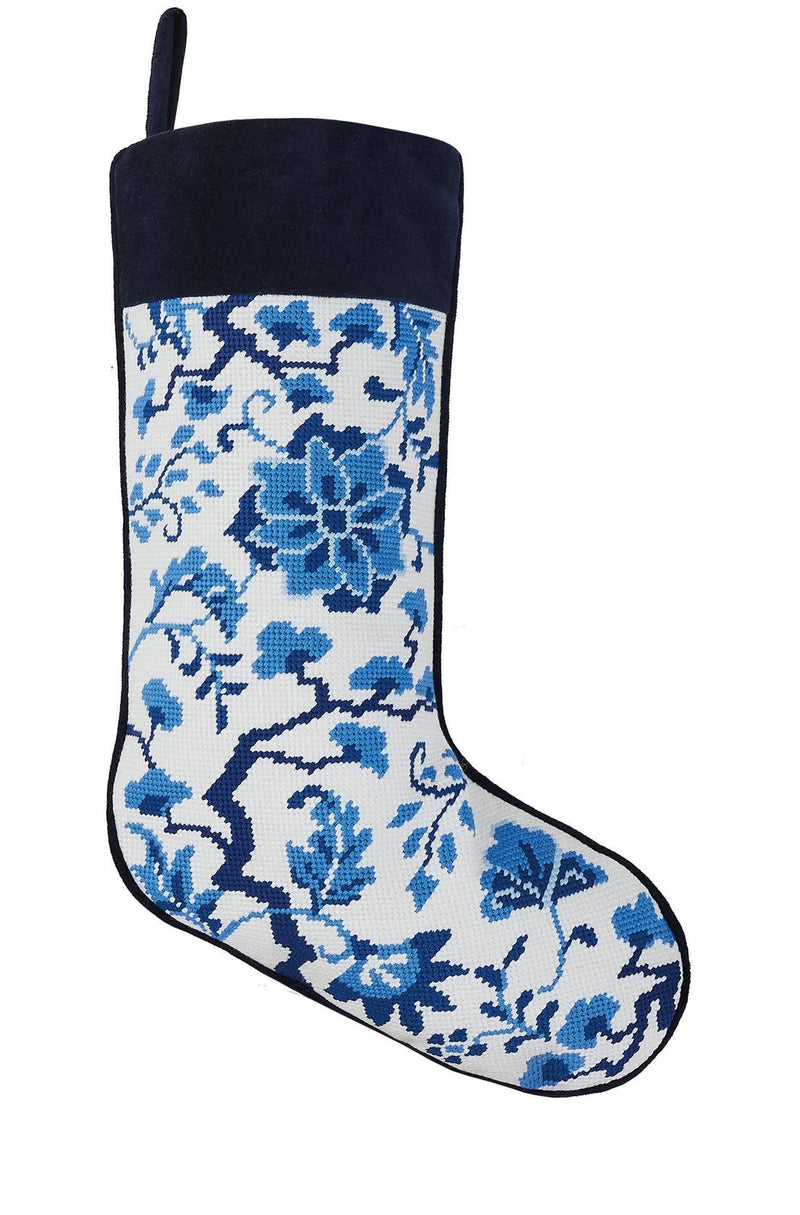 Chinoiserie Flowers Embroidered Stocking