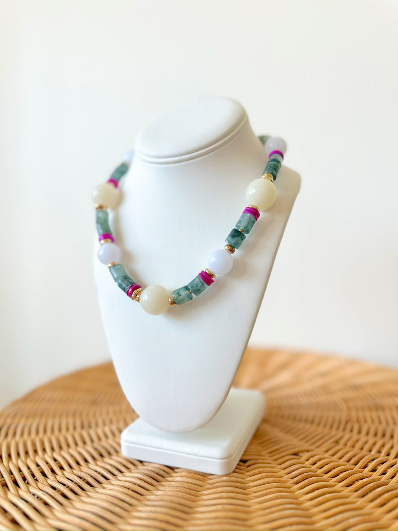 Kaylan Beaded Necklace-White Multi.
