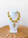 EE Stone Pearl Cross Necklace-Yellow