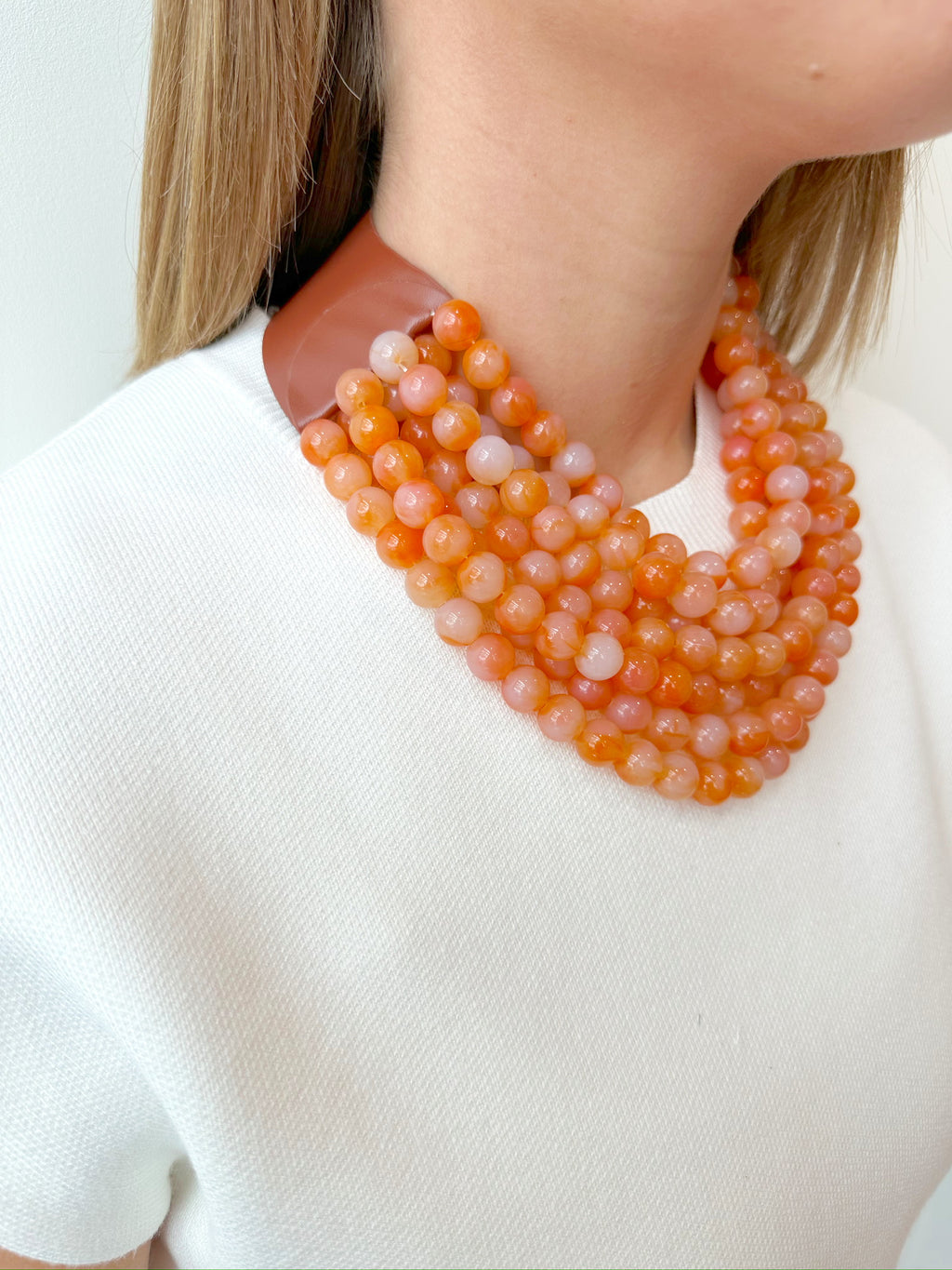 Whit Beaded Necklace- Orange