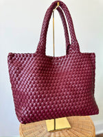 Gracie Woven Tote Bag- Burgundy