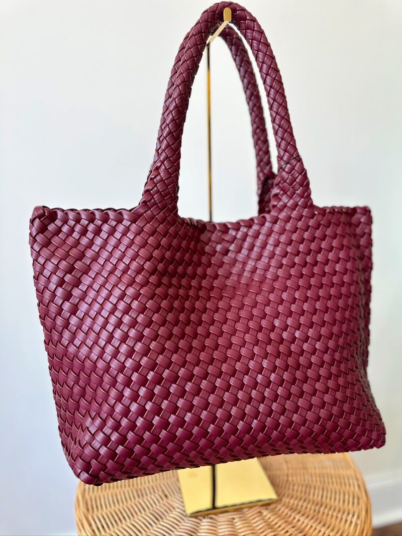 Gracie Woven Tote Bag- Burgundy