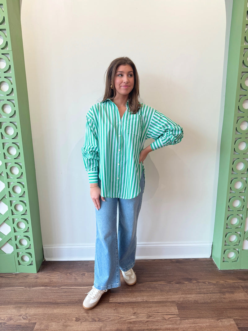 Sue Striped Top-Green