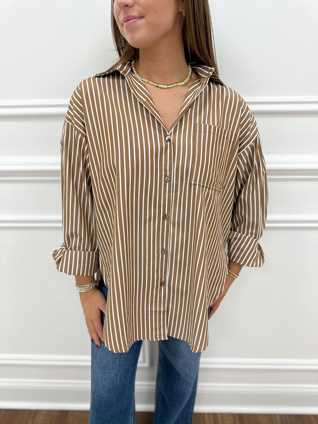Sandra Camel Striped Top