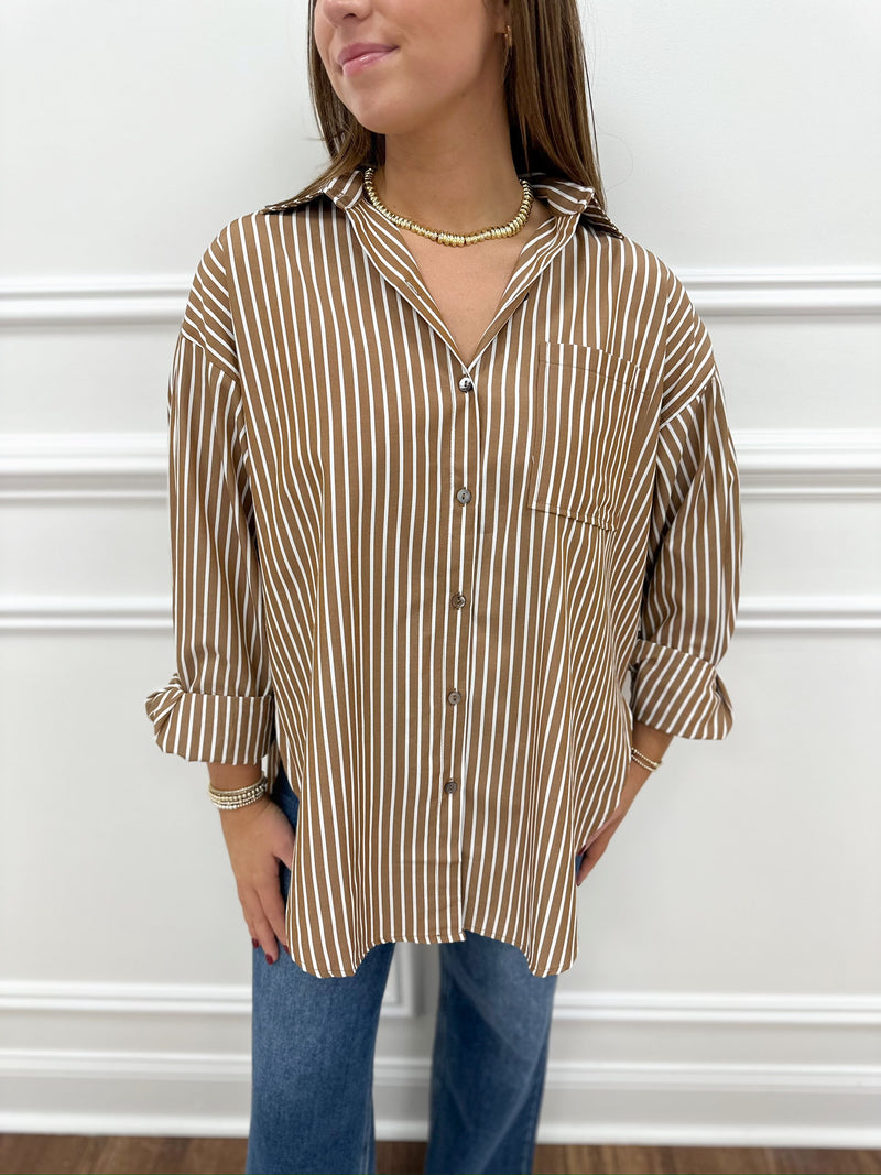 Sandra Camel Striped Top