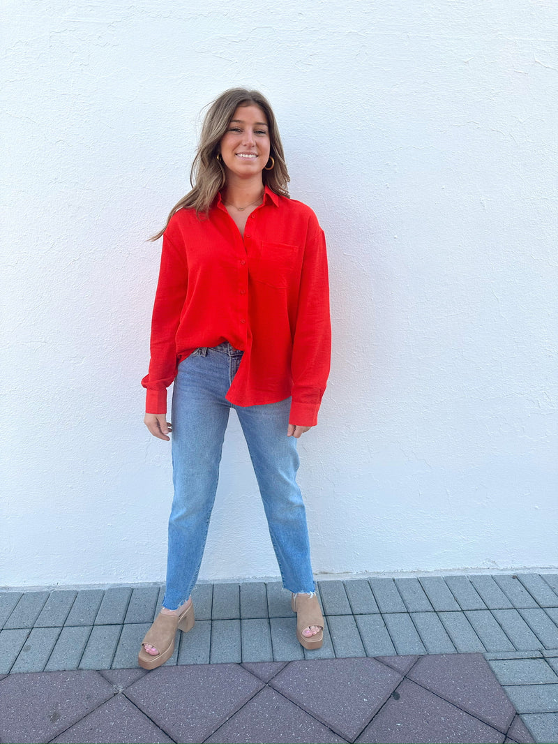 Lidia Red Button Up