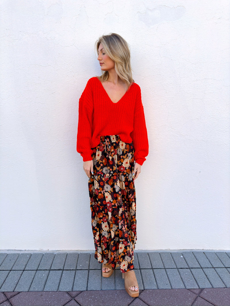Midnight Bloom Midi Skirt