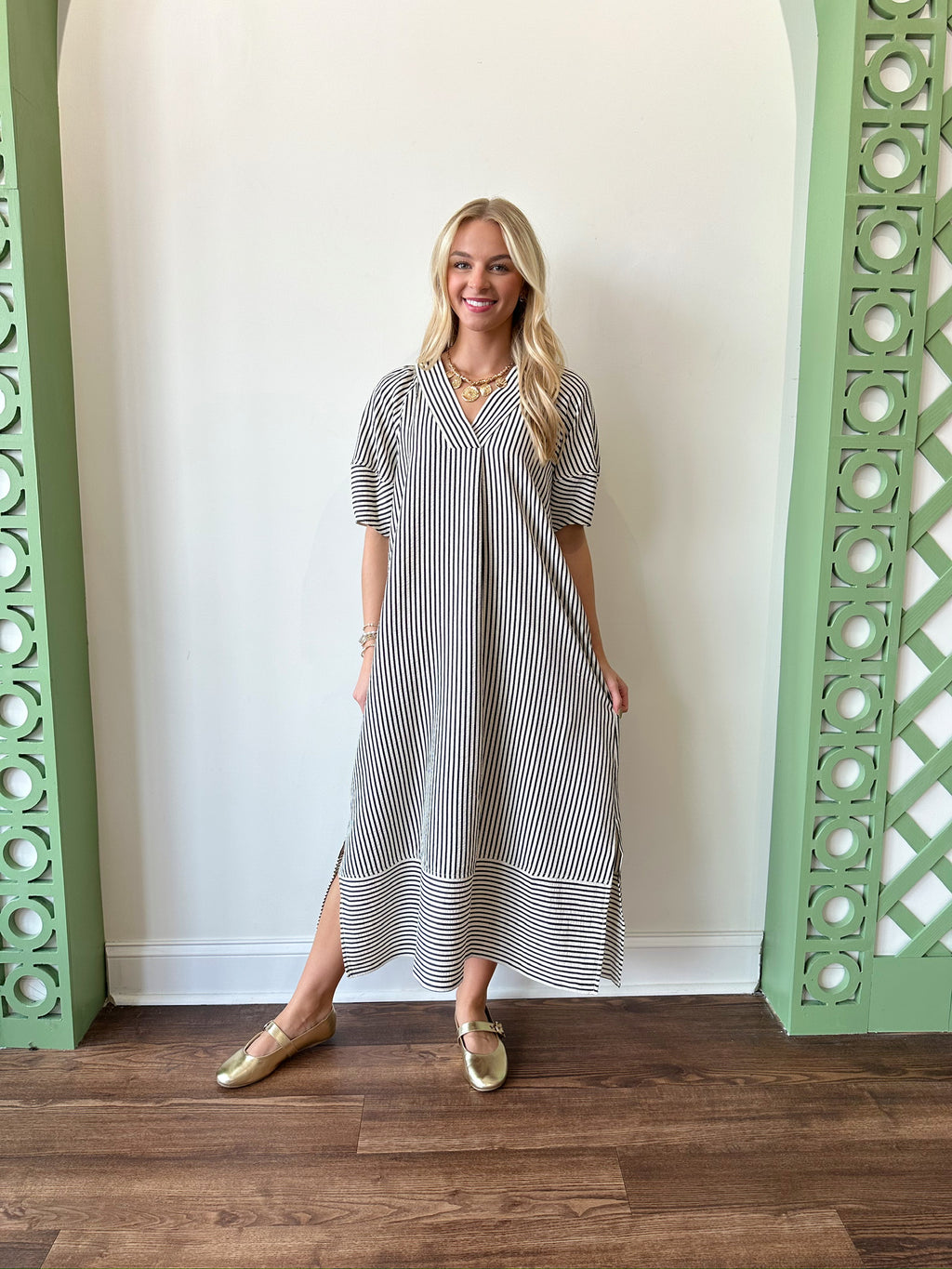 Blake Striped Dress-Black