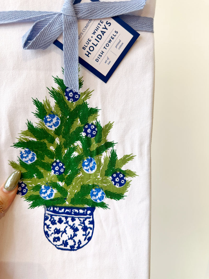 Blue & White Holiday Tea Towel Set