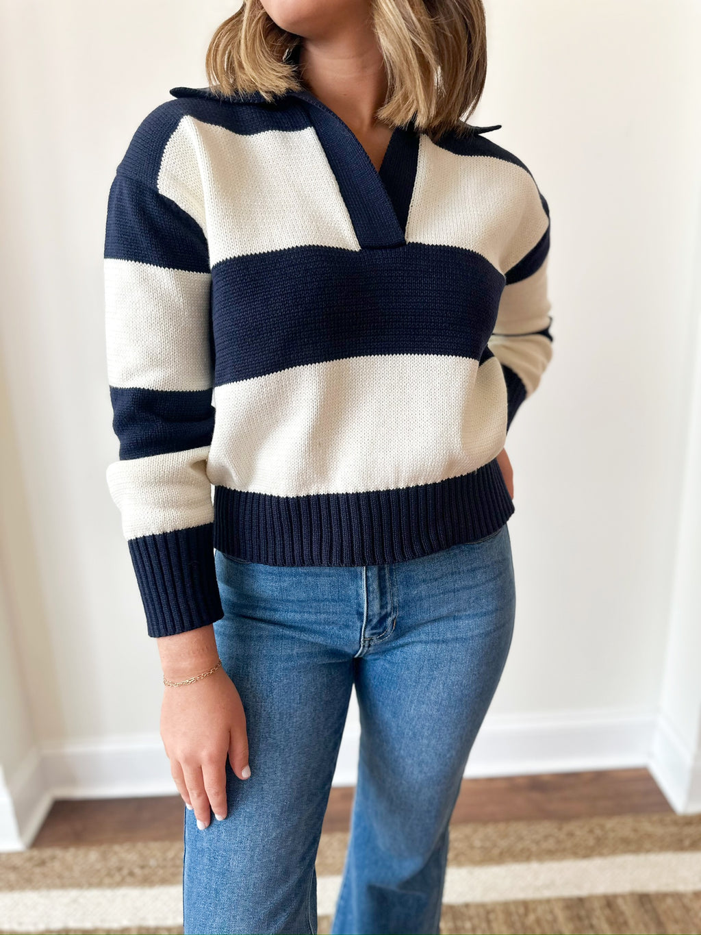 Anna Navy Striped Sweater