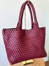 Gracie Woven Tote Bag- Burgundy