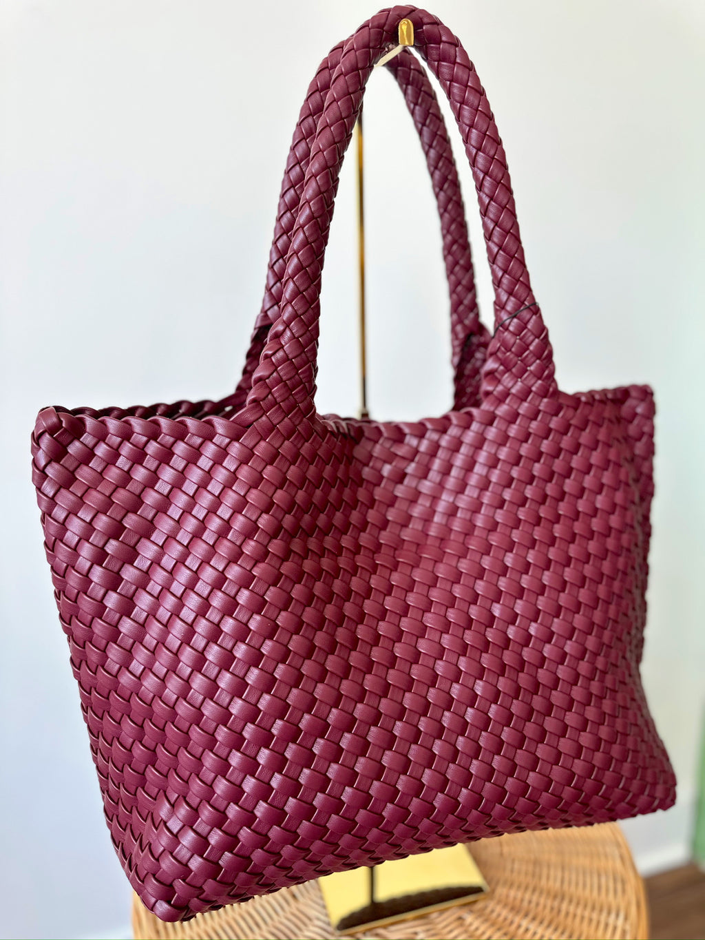 Gracie Woven Tote Bag- Burgundy