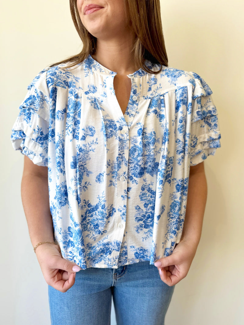 Stacy Blue Floral Top