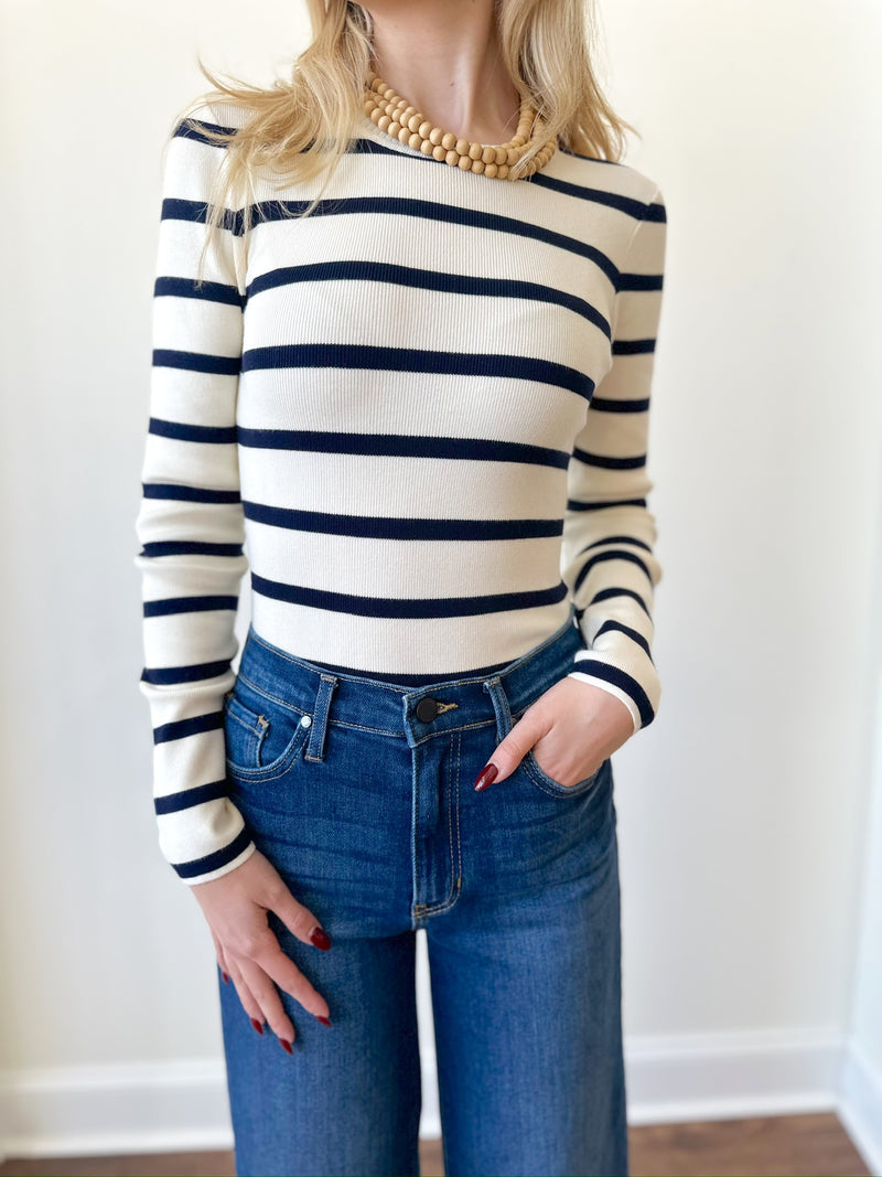 Melody Striped Bodysuit-Navy