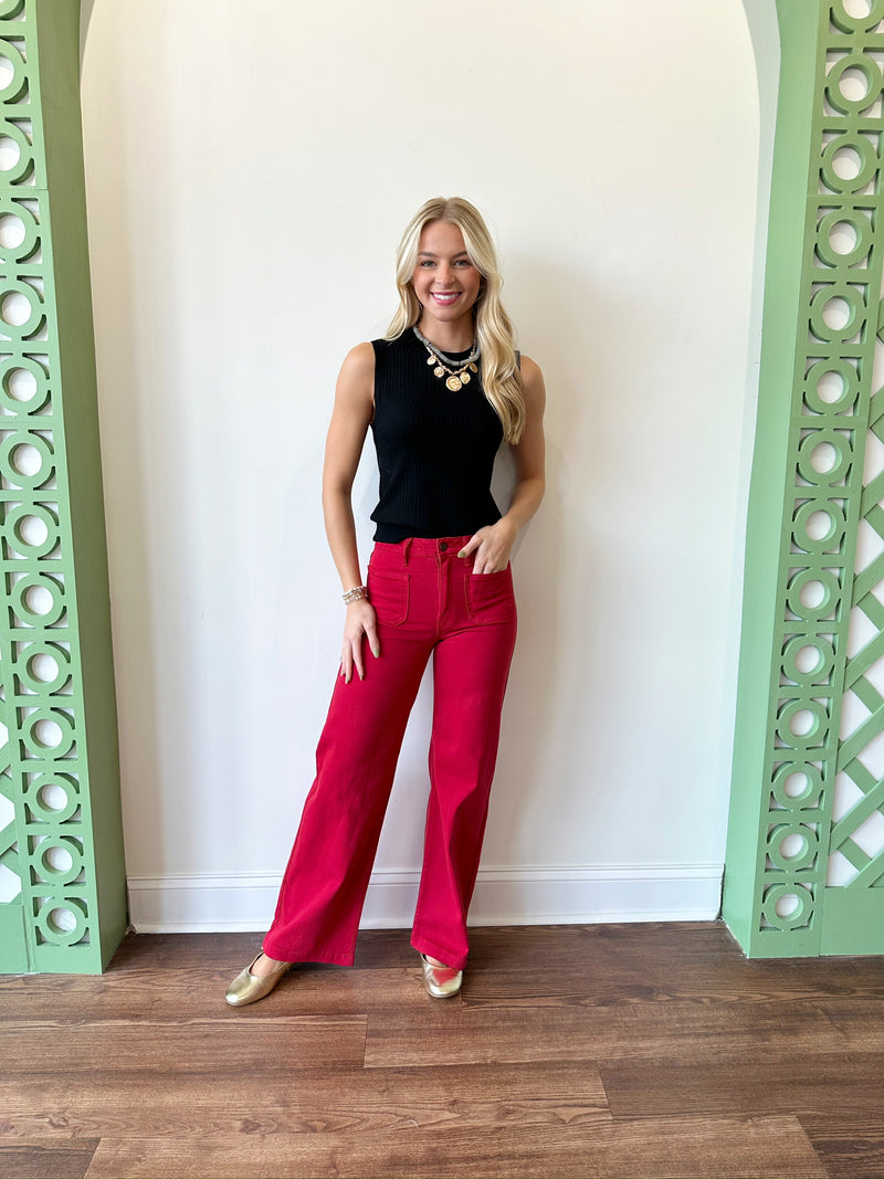 Annie Wide Leg Jeans-Red