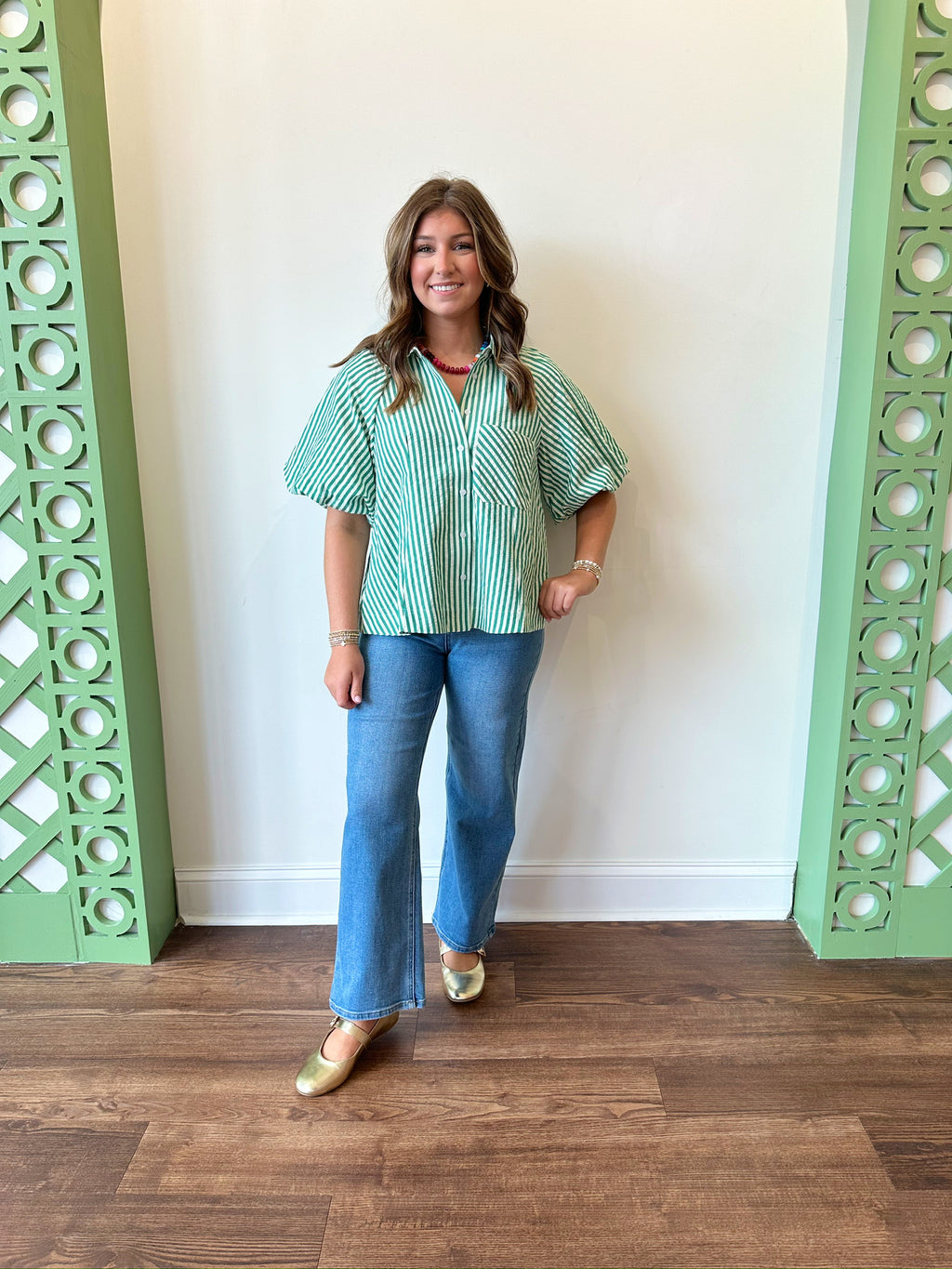 Gracie Striped Top-Green