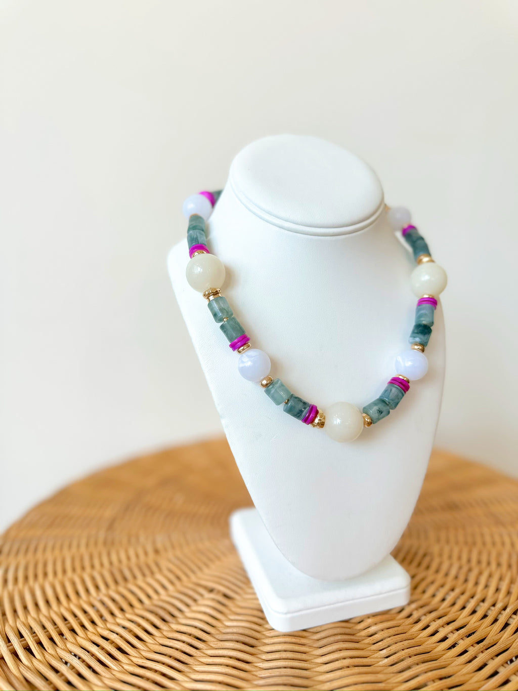 Kaylan Beaded Necklace-White Multi.