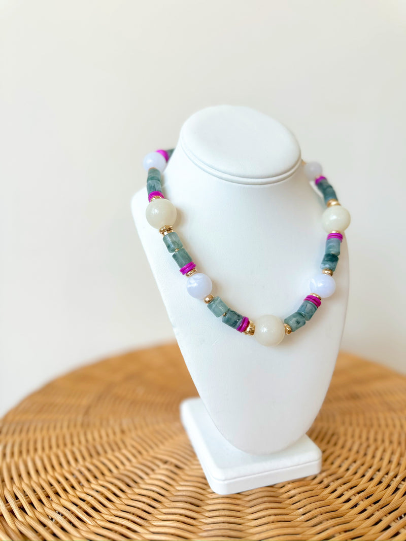 Kaylan Beaded Necklace-White Multi.