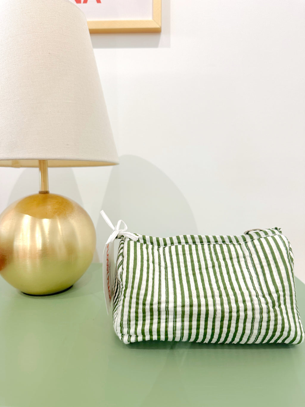 Green Stripe Cosmetic Bag Small