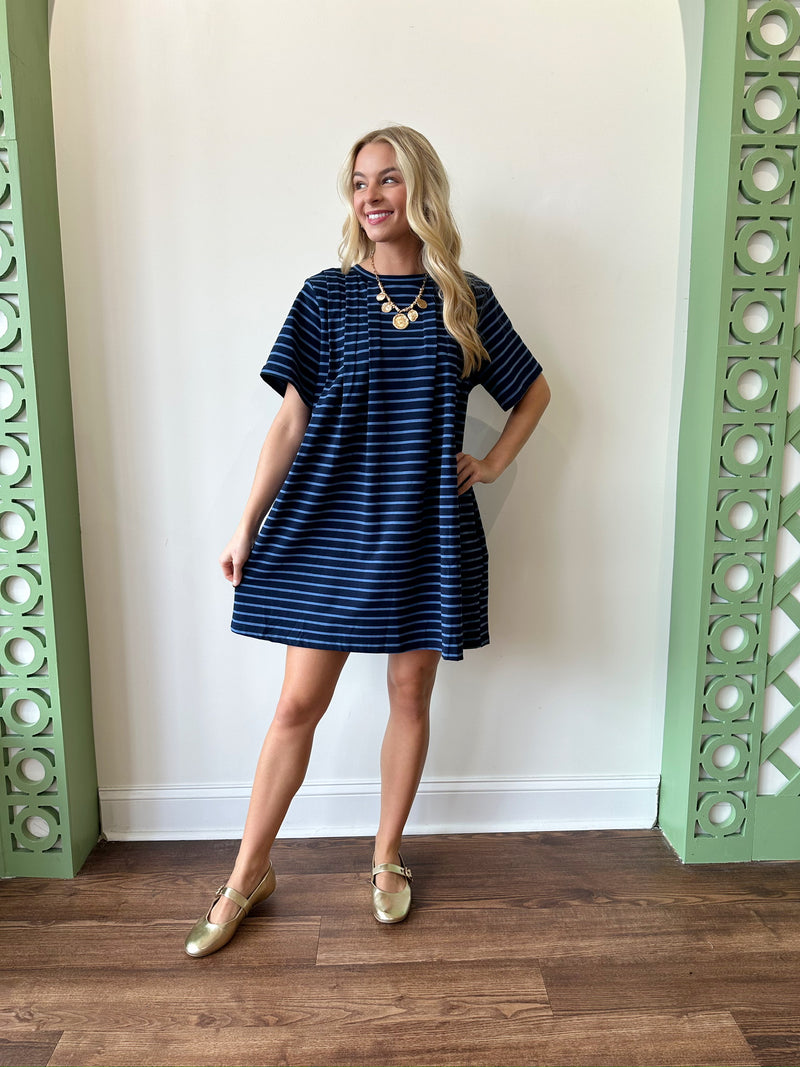 Alice Striped Dress-Navy