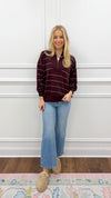 Callie Striped Top-Burgundy