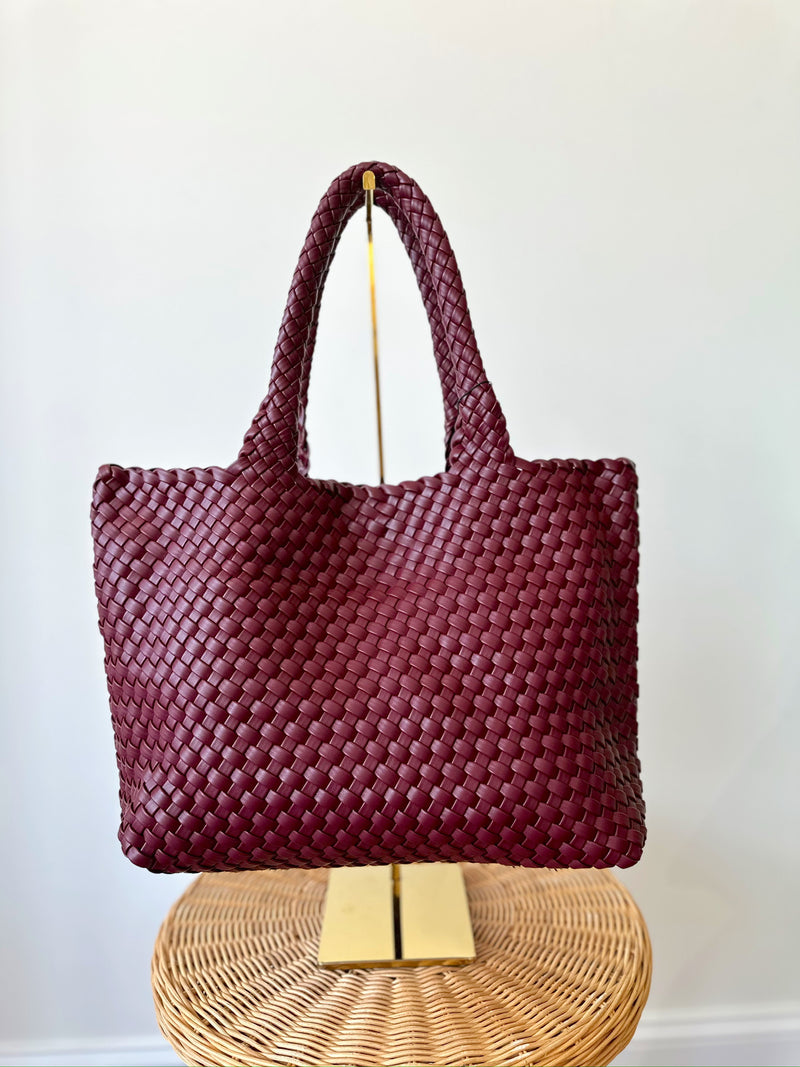 Gracie Woven Tote Bag- Burgundy