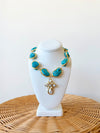 EE Stone Pearl Cross Necklace- Turquoise