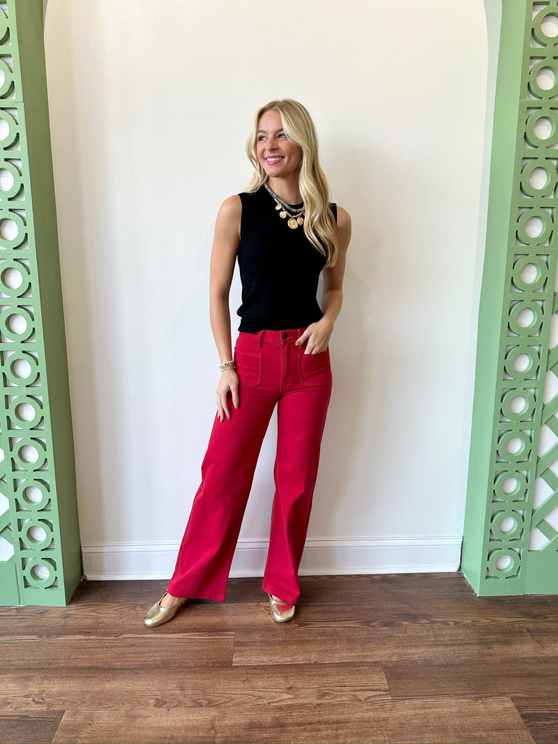 Annie Wide Leg Jeans-Red