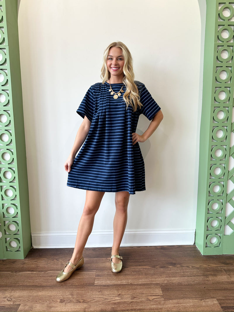 Alice Striped Dress-Navy