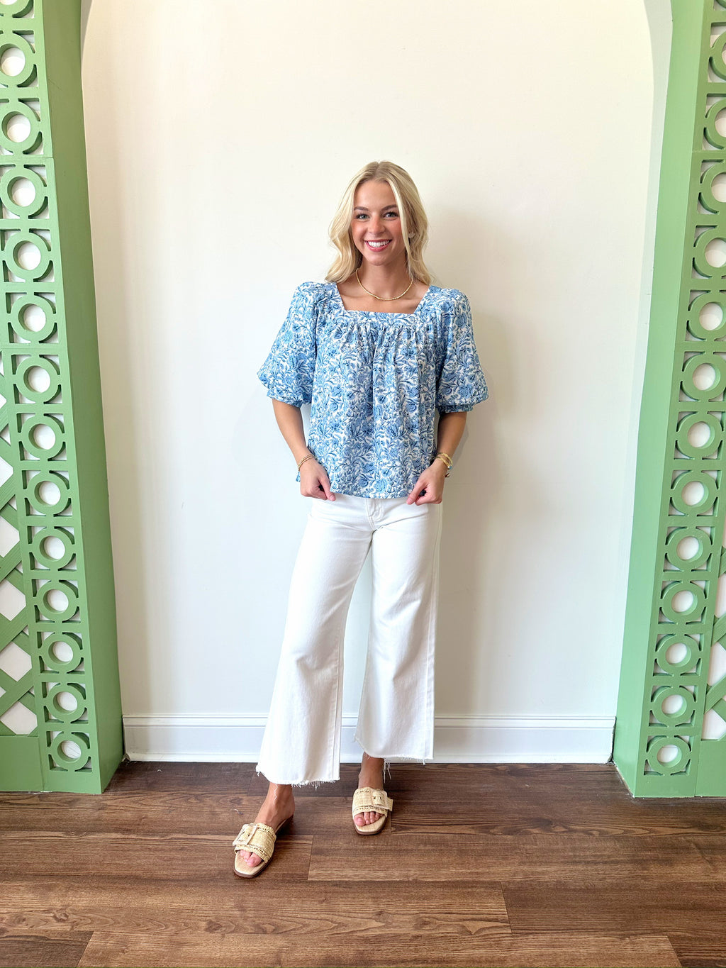 Kate Floral Top-Blue