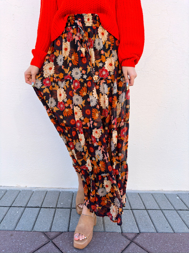 Midnight Bloom Midi Skirt