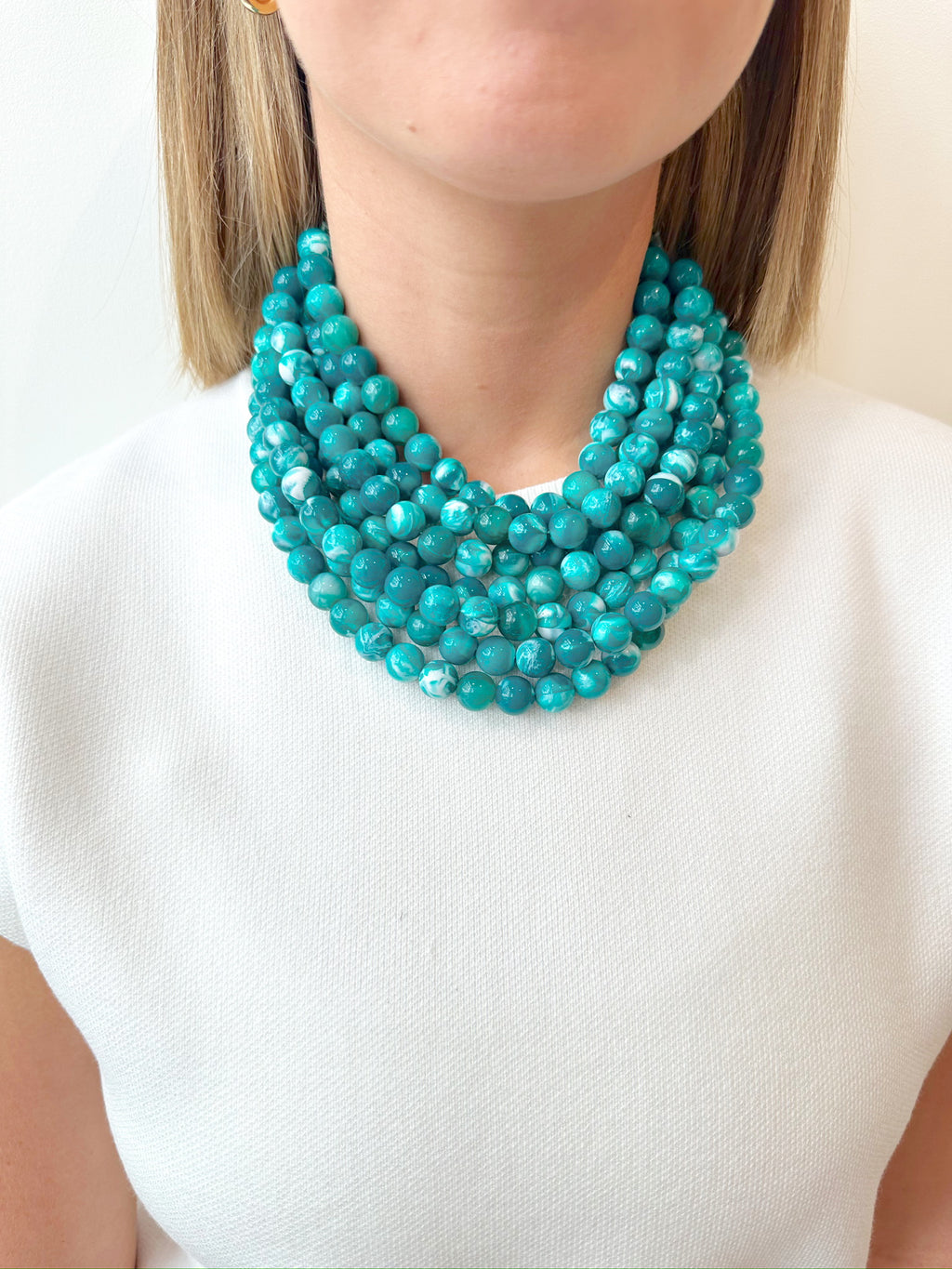 Whit Beaded Necklace- Teal