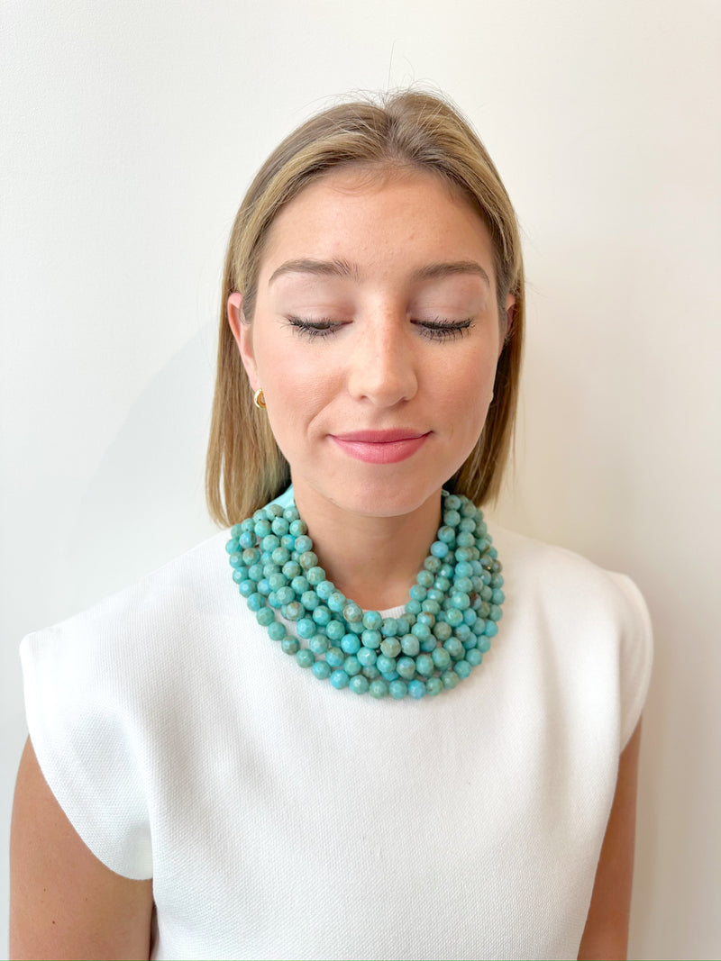 Whit Beaded Necklace- Turquoise