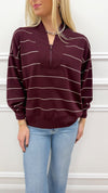 Callie Striped Top-Burgundy