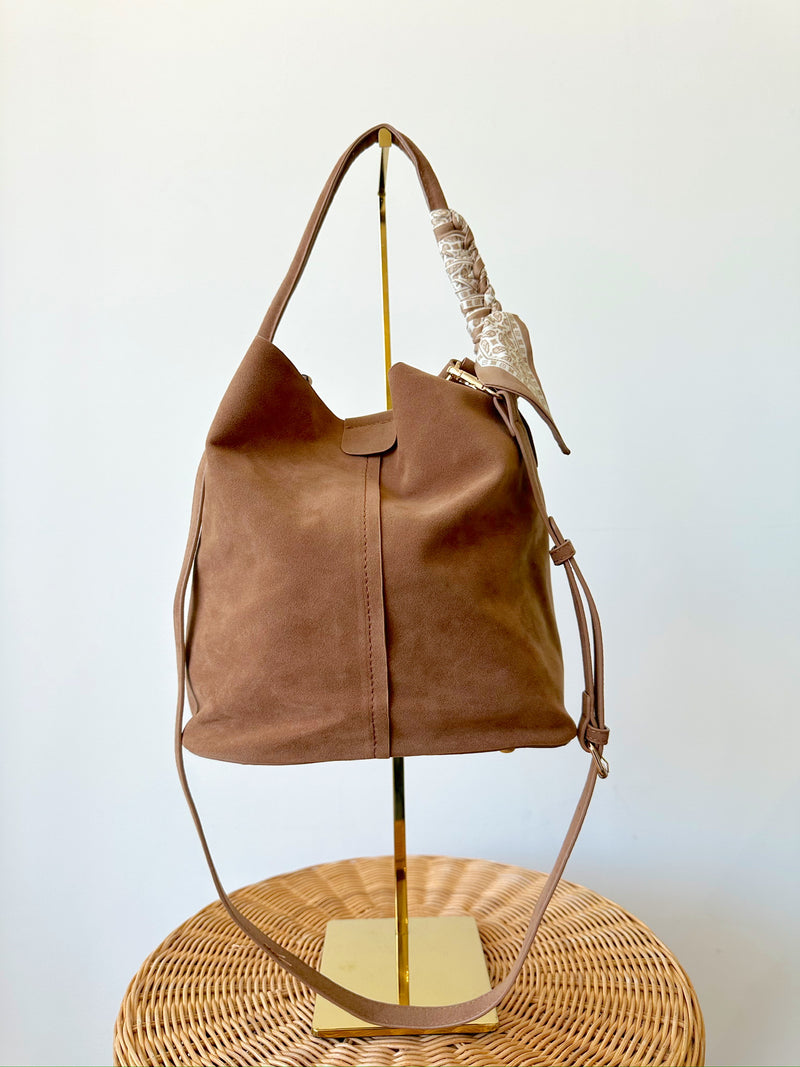 Amanda Suede Bucket Bag-Tan