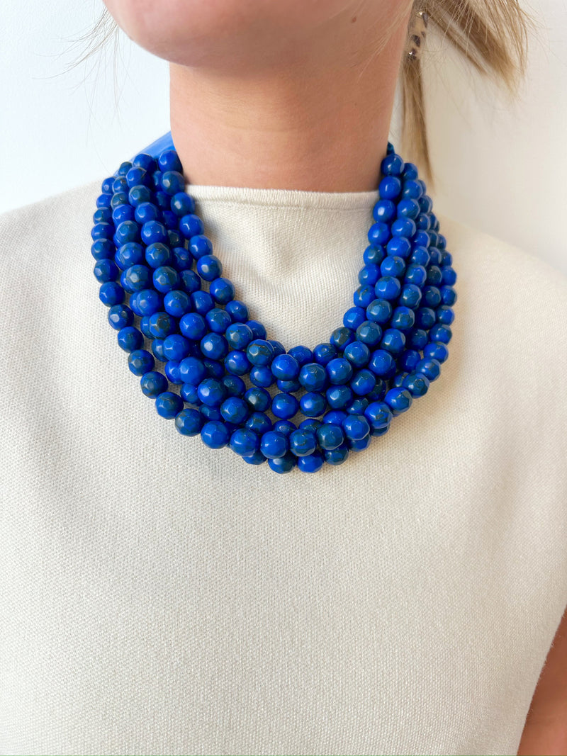 Whit Beaded Necklace- Blue