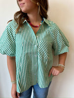 Gracie Striped Top-Green