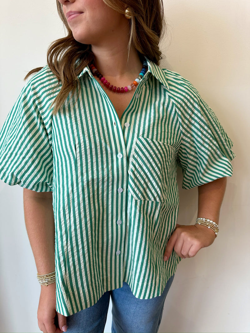 Gracie Striped Top-Green