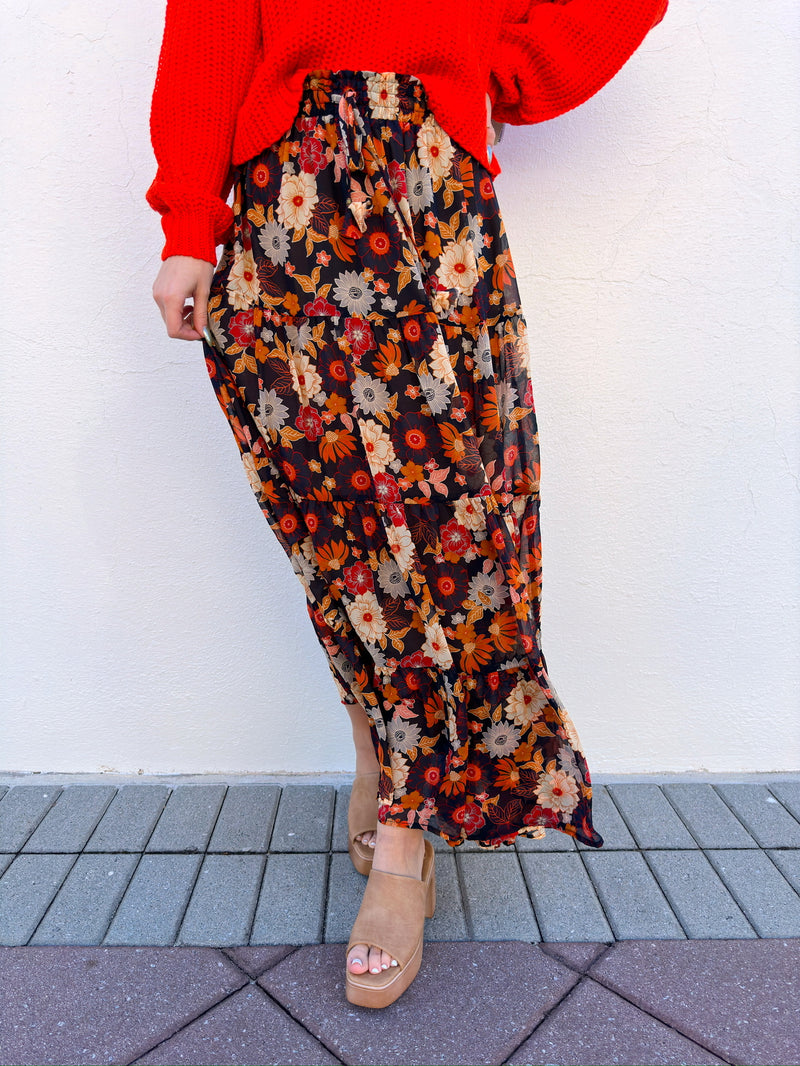 Midnight Bloom Midi Skirt
