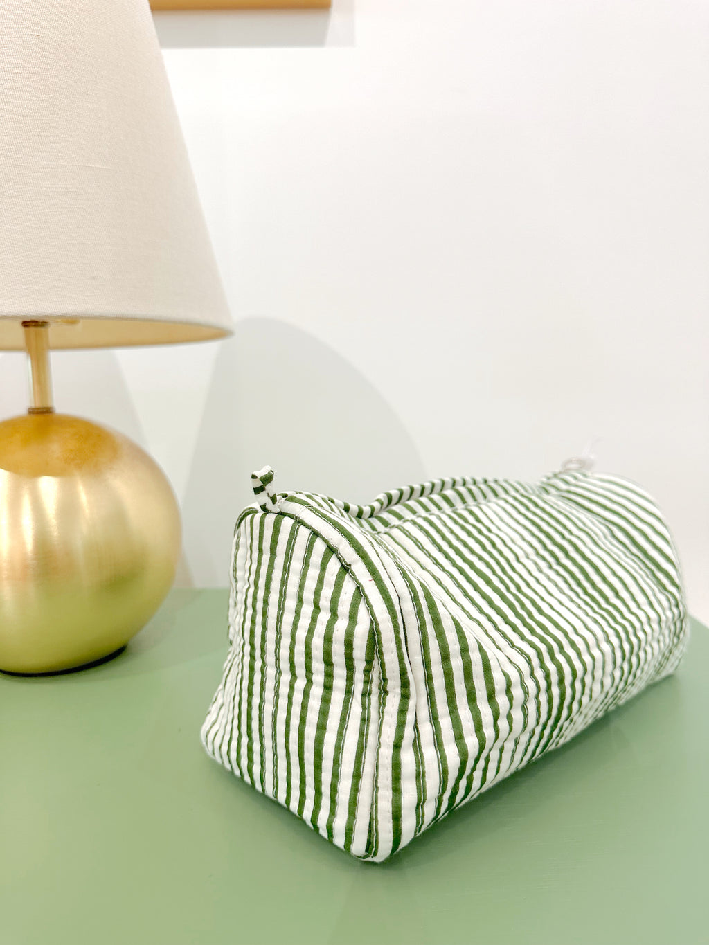 Green Stripe Cosmetic Bag Medium