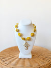 EE Stone Pearl Cross Necklace-Yellow