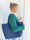 Gracie Woven Tote Bag- Navy